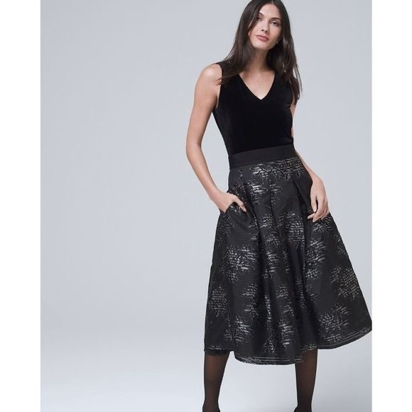 WHBM Shadow Stripe Full Circle Midi Skirt Pockets Formal Floral Ball A Line - Picture 1 of 8